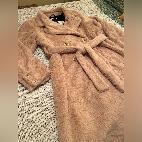 Free People Women’s Cuff It Faux Fur Teddy Long Coat Size L, Dusty Pink, NWT - Picture 11 of 12